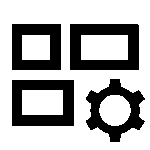 A grid of three squares with a gear icon at the bottom right, suggesting settings or customization options.